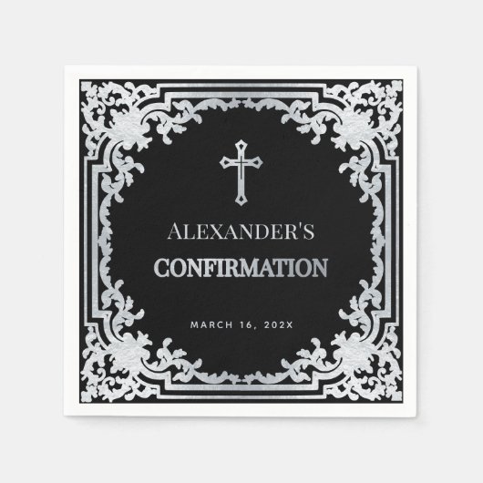 Boy Confirmation Black Elegant Vintage Imitate Sil Serviette (Vorderseite)