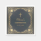 Boy Confirmation Blue Elegant Vintage Kalligraphie Serviette (Vorderseite)