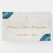 Boy Confirmation Blue Geode Script Marble Willkomm Banner (Horizontal)