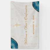 Boy Confirmation Blue Geode Script Marble Willkomm Banner (Vertikal)