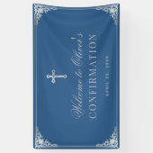 Boy Confirmation Classic Blue Vintag Imitate Silve Banner (Vertikal)