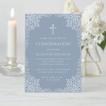 Boy Confirmation Dusty Blue Elegant Silver Blätter
