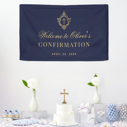Boy Confirmation Elegant Navy Blue Imitats Gold Wa Banner