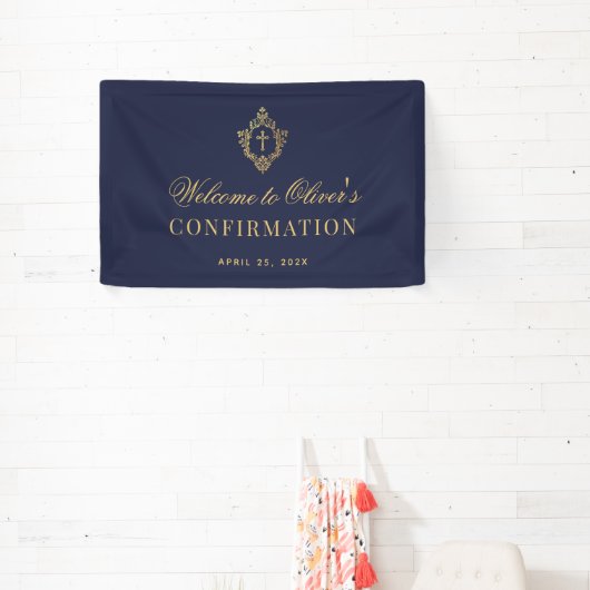 Boy Confirmation Elegant Navy Blue Imitats Gold Wa Banner (InSitu)