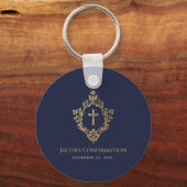 Boy Confirmation favorisiert Navy Blue Imitats Gol Schlüsselanhänger (Rückseite)
