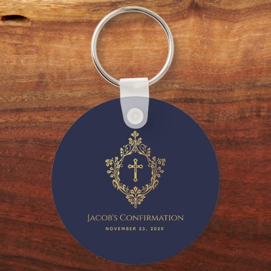 Boy Confirmation favorisiert Navy Blue Imitats Gol Schlüsselanhänger (Rückseite)