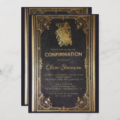 Boy Confirmation Gold Cross & Book Elegant Vintag Einladung (Vorne/Hinten)
