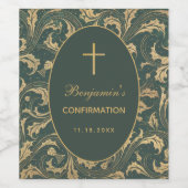 Boy Confirmation Gold Thistle Cross Elegant Green Weinetikett (Einzelnes Label)