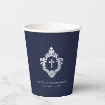 Boy Confirmation Navy Blue Cross in Wappen Vintag