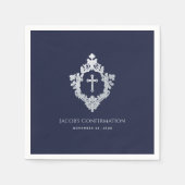 Boy Confirmation Navy Blue Elegant Vintages Wappen Serviette (Vorderseite)