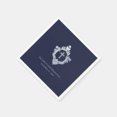 Boy Confirmation Navy Blue Elegant Vintages Wappen Serviette (Ecke)