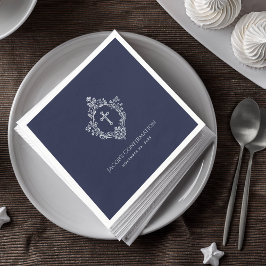 Boy Confirmation Navy Blue Elegant Vintages Wappen Serviette