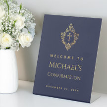 Boy Confirmation Navy Blue Imitats Gold Cross & Wa