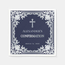 Boy Confirmation Navy Blue Vintag Imitate Silver