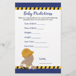 Boy Construction Baby Shower Predictions Game