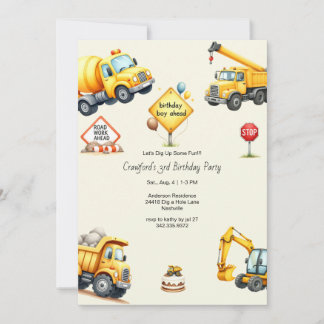 Boy Construction Birthday Party Einladung