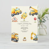Boy Construction Birthday Party Einladung (Stehend Vorderseite)