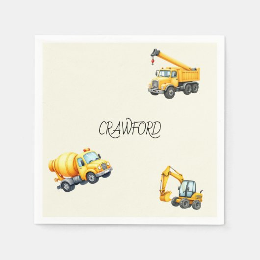 Boy Construction Geburtstagspartei Personalisiert Serviette (Vorderseite)