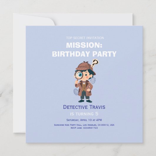 Boy Cute Detective Birthday Invitation (Vorderseite)