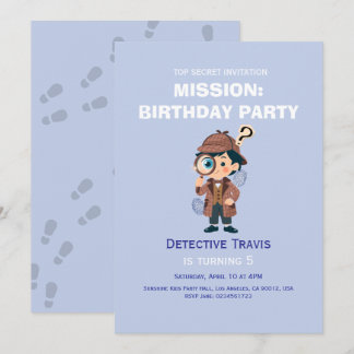Boy Cute Detective Birthday Invitation Einladung