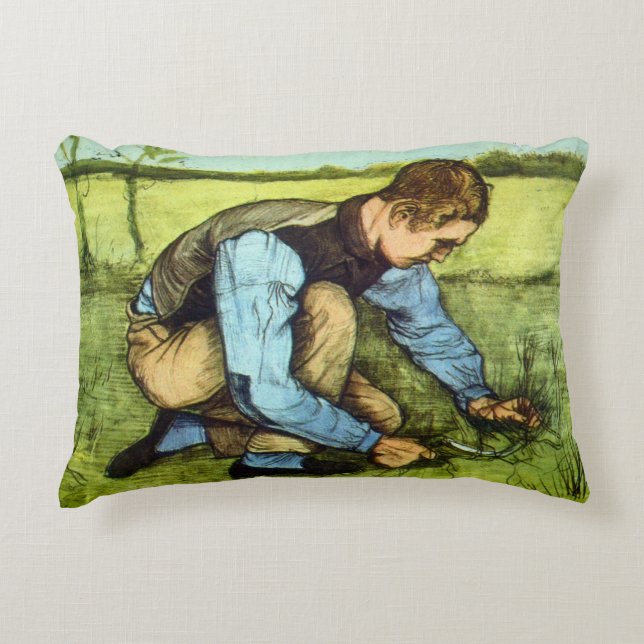 Boy Cutting Grass with Sickle von Vincent van Gogh Dekokissen (Vorderseite)