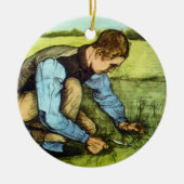 Boy Cutting Grass with Sickle von Vincent van Gogh Keramikornament (Vorne)