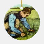 Boy Cutting Grass with Sickle von Vincent van Gogh Keramikornament (Hinten)