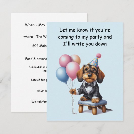 Boy Dackel Geburtstagsparty Einladung (Vorne/Hinten)