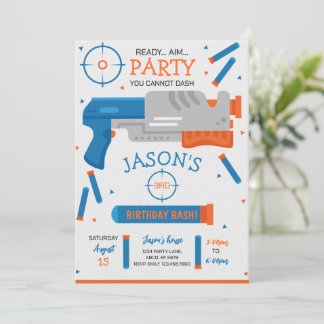 Boy Dart Gun War Birthday Party Einladung