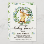 Boy Deer Baby Dusche Einladung Little Buck Wreath (Vorne/Hinten)