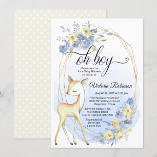 Boy Deer Oh Boy Baby Blue Beige Baby Dusche Einladung