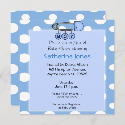 Boy Diaper Button Dusche Einladung (Vorne/Hinten)