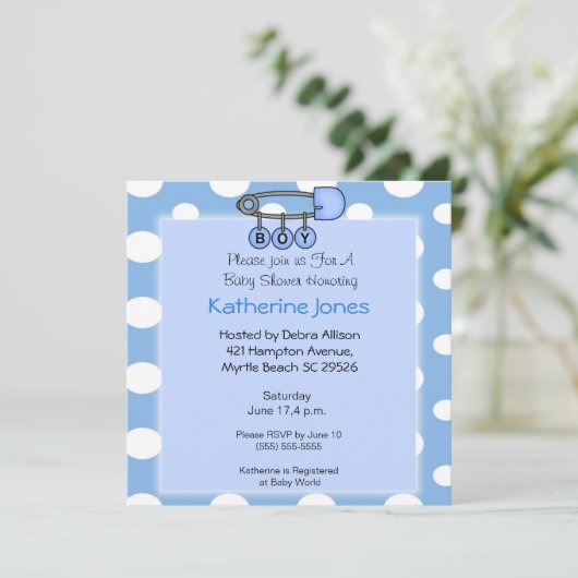 Boy Diaper Button Dusche Einladung (Stehend Vorderseite)