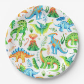 Boy Dino Party T rex, Stegosaurus, Triceratops Pappteller (Vorderseite)