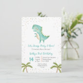 Boy Dino Trex 3. Geburtstag Einladung (Stehend Vorderseite)