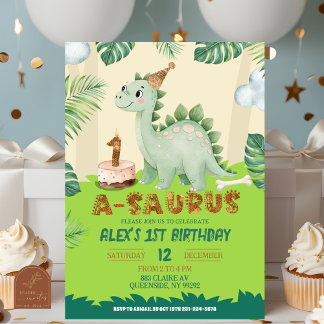 Boy Dinosaur 1st birthday Invitation Einladung