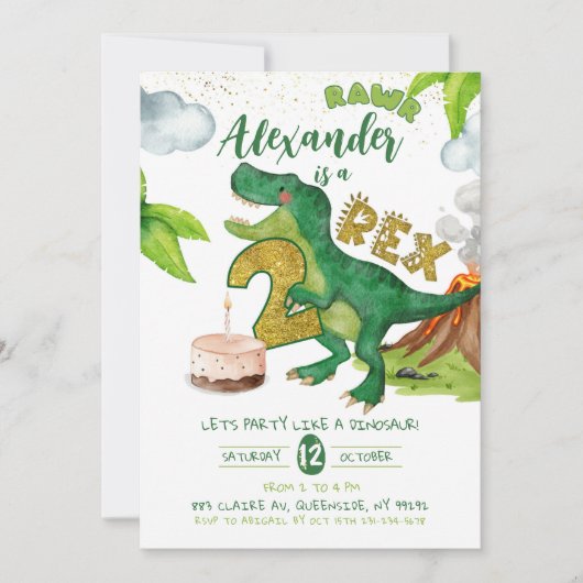 Boy Dinosaur 2-rex birthday Invitation Einladung (Vorderseite)