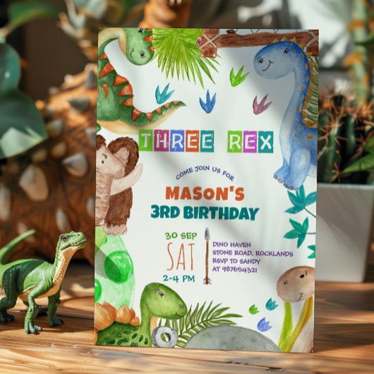 Boy Dinosaur 3rd Birthday Invitation Einladung