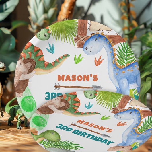 Boy Dinosaur 3rd Birthday Party Pappteller