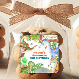 Boy Dinosaur 3rd Birthday Party Quadratischer Aufkleber