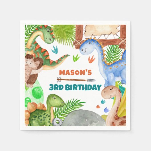 Boy Dinosaur 3rd Birthday Party Serviette (Vorderseite)