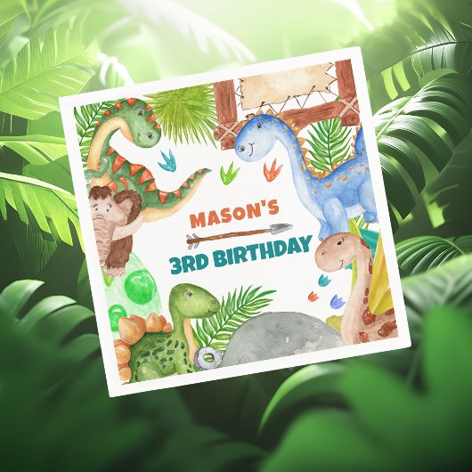 Boy Dinosaur 3rd Birthday Party Serviette