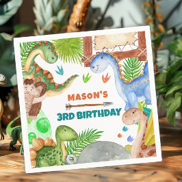 Boy Dinosaur 3rd Birthday Party Serviette