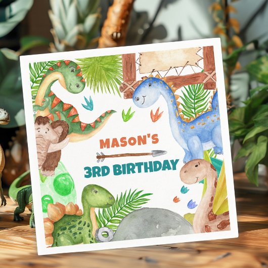 Boy Dinosaur 3rd Birthday Party Serviette