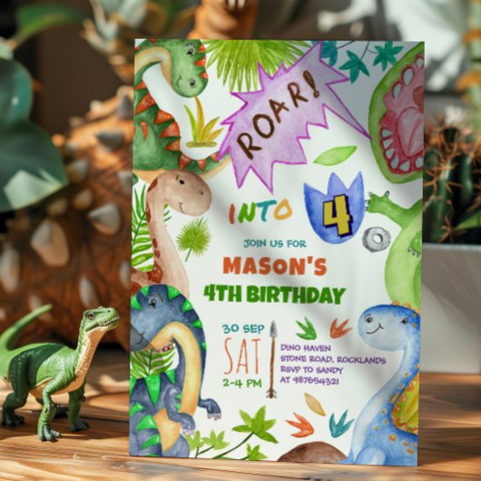 Boy Dinosaur 4th Birthday Invitation Einladung
