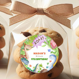 Boy Dinosaur 4th Birthday Invitation Runder Aufkleber