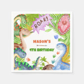 Boy Dinosaur 4th Birthday Invitation Serviette (Vorderseite)
