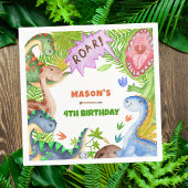 Boy Dinosaur 4th Birthday Invitation Serviette