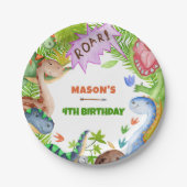 Boy Dinosaur 4th Birthday  Pappteller (Vorderseite)