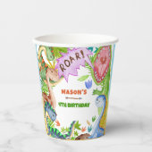 Boy Dinosaur 4th Birthday Party  Pappbecher (Vorderseite)
